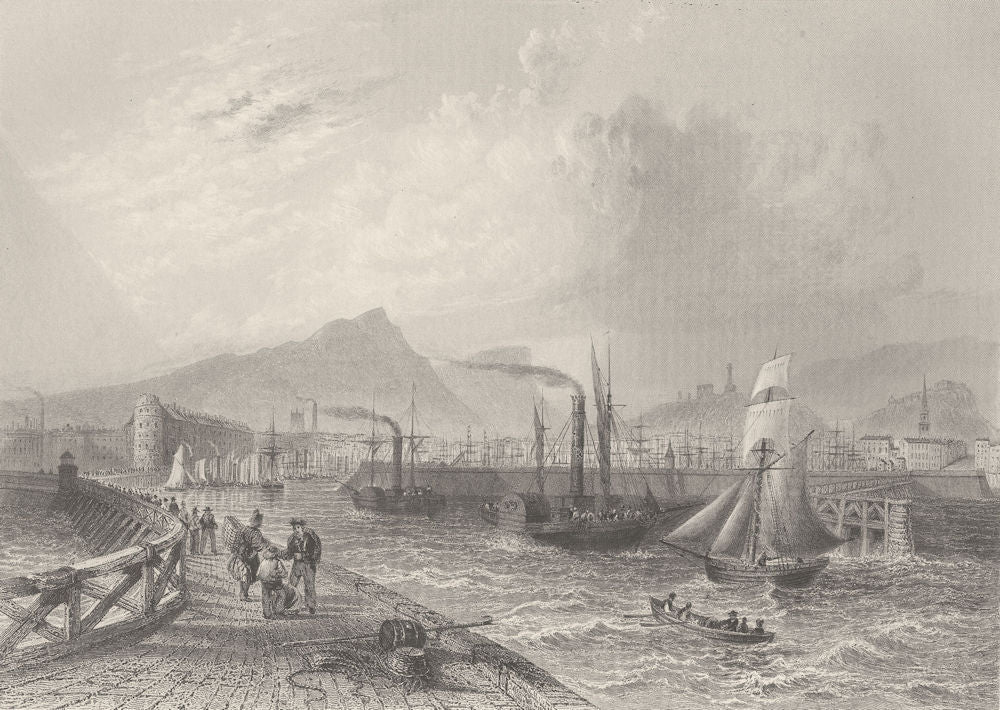 Leith pier and harbour. Scotland. BARTLETT 1842 old antique print picture